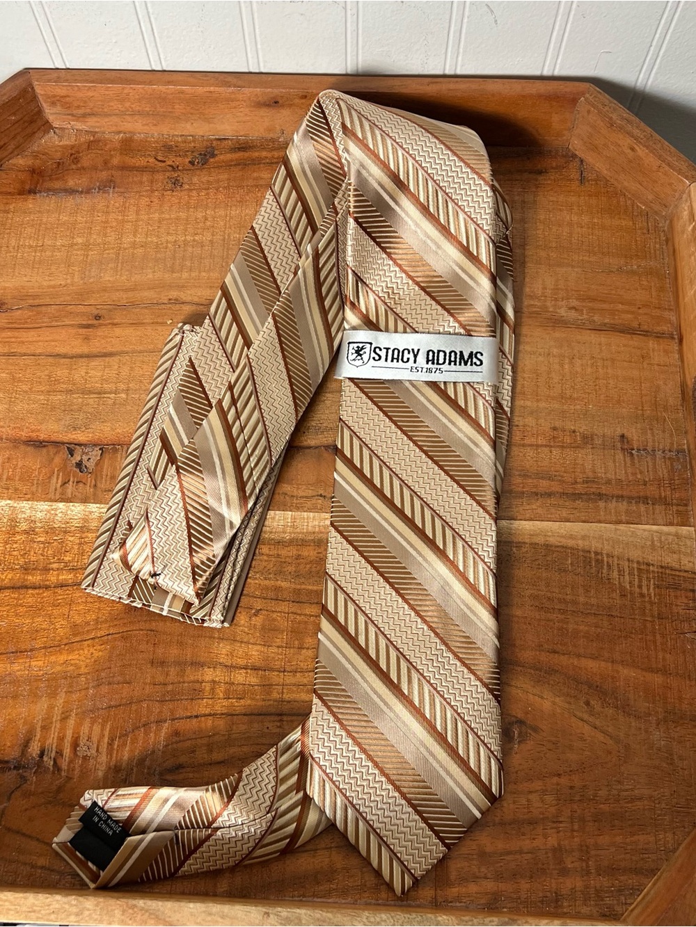 Stacy Adams Neck Tie Brown Tan Striped Textured